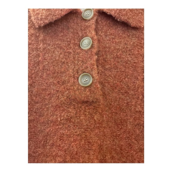 POLAGRAM sweater, terracotta, size Large, soft fuzzy knit. Collared and buttons. - Picture 5 of 9